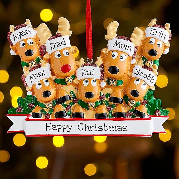 Personalized Christmas Ornaments 2025 Family of 2/3/4/5/6/7/8 Deer Christmas Ornaments Custom Name Customized Gifts for Xmas Tree,Family of 4