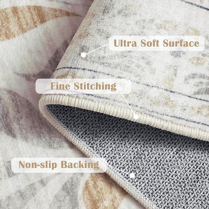 jinchan Vintage Floral Runner Rug 2x6 - Machine Washable Distressed Design Non-Slip Low-Pile Soft Thin Carpet for Hallway Kitchen Farmhouse Bedroom Entryway Laundry Room (2x6ft,Light Grey)