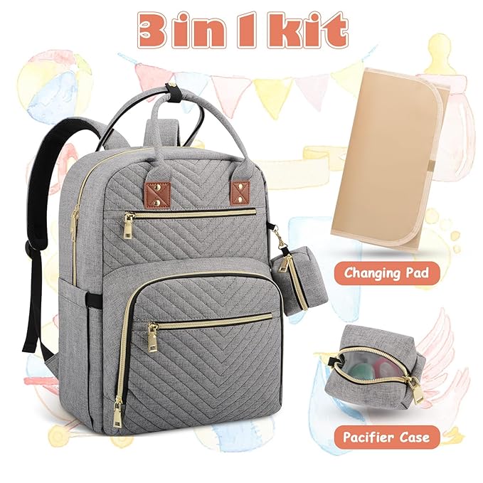 Baby Diaper Bag Backpack, Travel Diaper Bags for Baby Girl Boy Large Capacity Baby Bag Backpack for Women Grey
