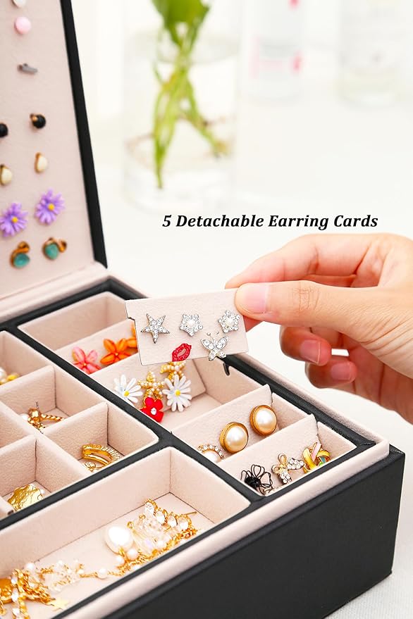 Womens Earring Jewelry Box for Girls Jewelry Earring Organizer Box Earring Holder Organizer for Girls Jewelry Organizer Earring Boxes for Women Girls Stud Earring Organizer Jewelry Box Black