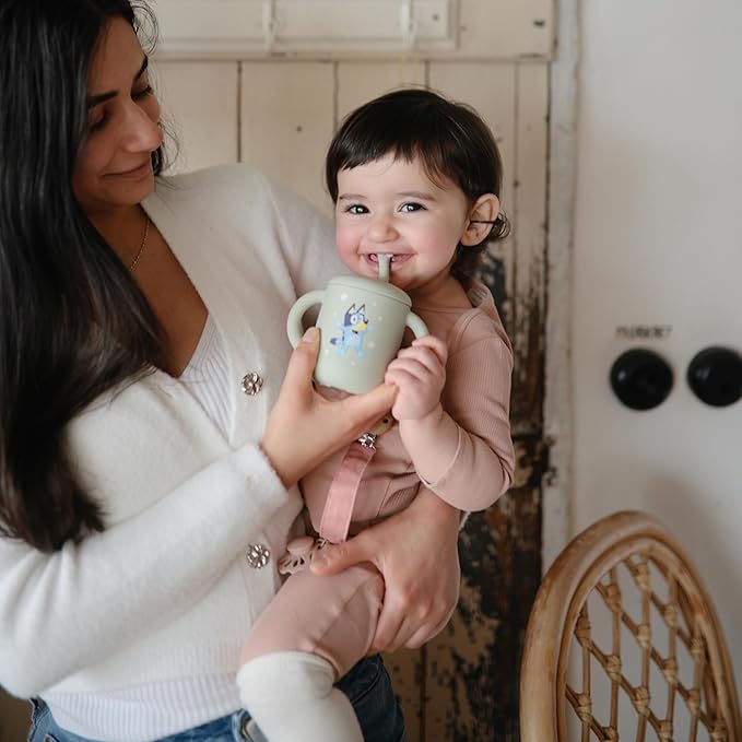 mushie x Bluey 100% Silicone Training Cup & Straw for Toddlers | 6 Months+ (Bluey Ivory)