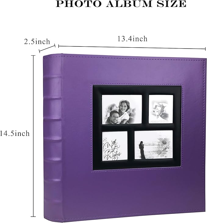 RECUTMS Photo Album 4x6 600 Photos Black Pages Large Capacity Leather Cover Wedding Family Photo Albums Holds 600 Horizontal and Vertical Photos (Purple, 600 pockets)