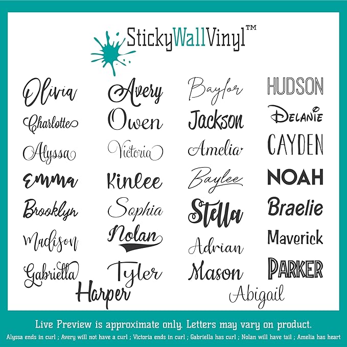 Name Wall Decal Sticker - Multiple Font Custom Baby Name - Nursery Wall Sticker - Baby Girl Baby Boy Room Wall Decor - 130519PRE