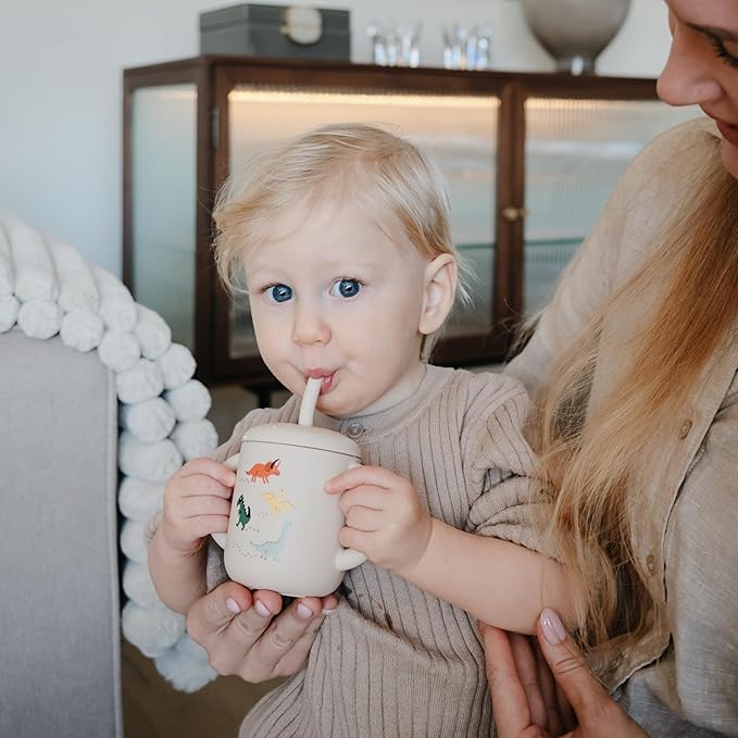 mushie 100% Silicone Training Cup & Straw for Toddlers | 6 Months+ (Dinosaurs)