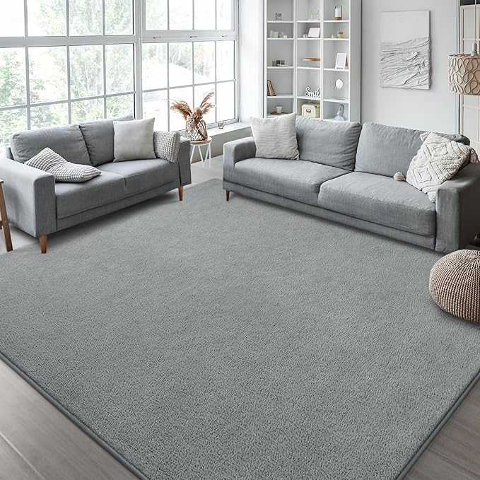 Kimicole 7x10 Washable Area Rugs for Living Room Bedroom, Large Low Pile Ulta-Thin Solid Color Rug, Non-Slip Soft Fluffy Carpet for Nursery Kids Room Dorm Room Home Decor (Grey)