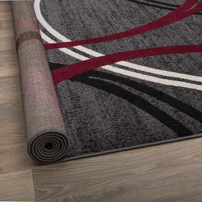 Rugshop Modern Wavy Circles Design Runner Rug 2'7" x 12' Red