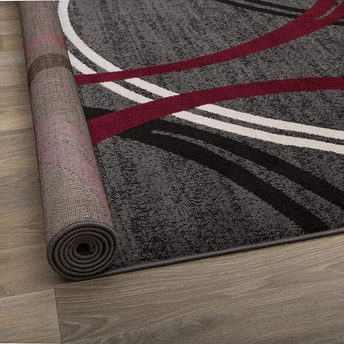 Rugshop Modern Wavy Circles Design Runner Rug 2'7" x 8' Red