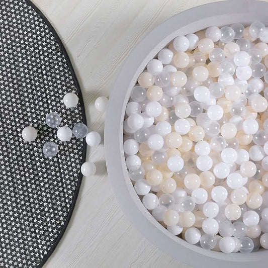 GOGOSO Ball Pit Balls Plastic Playballs for Baby Toddlers Kids Boys Girls Playhouse Decor Play Pool Fun Phthalate-Free BPA-Free Bath Toy White Beige Transparent,100 Balls