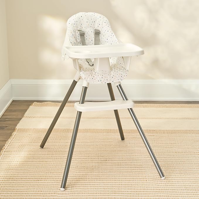 Regalo High Chair with Rainbow Seat Pad for Babies and Toddlers, Award Winning Brand, Removable Oversized Tray with Cup Holder, Five Point Harness, White