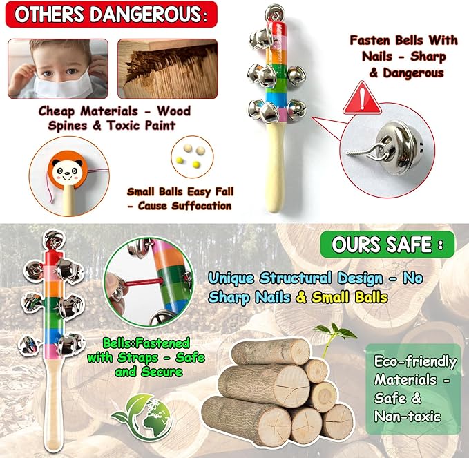 LOOIKOOS Toddler Musical Instruments,Wooden Percussion Instruments Toy for Kids Baby Preschool Educational Musical Toys Set for Boys and Girls with Storage Bag
