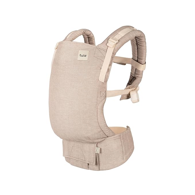 Baby Tula Linen Panel Free-to-Grow Baby Carrier - Adjustable, Comfortable, Newborn to Toddler Carrier - Ergonomic Fit for 7lbs to 45lbs - Plant-Based Fabric - Back & Front Carry Options - Sand (Tan)