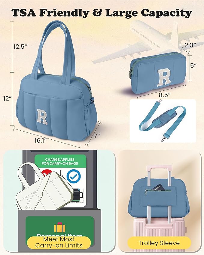 Birthday Gifts for Girl-Initial Duffle Bag, Yoga Bags for Women，Overnight Bag with Wet Pocket，Lightweight Work Bags Personalized Gym Tote with Makeup Pouch