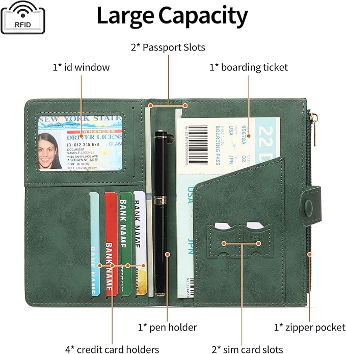 Passport Holder for Travel Rfid Passport Wallet for Women Men with Zipper Pocket Pen Sim Card Holders Slim Travel Accessories