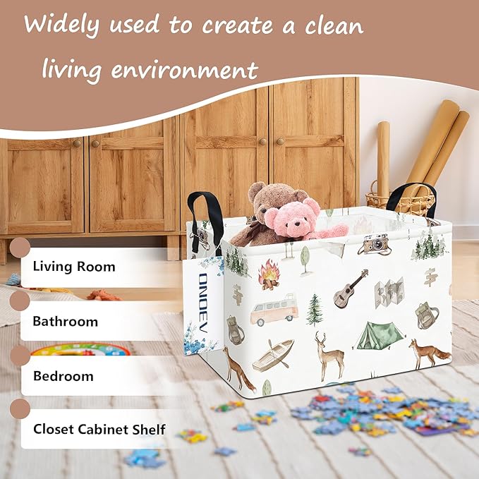 Rectangular Folding Laundry Basket,waterproof Canvas Basket,gift basket,Suitable for children's room,Office,Clothes,Toys Storage(Outdoor adventure)