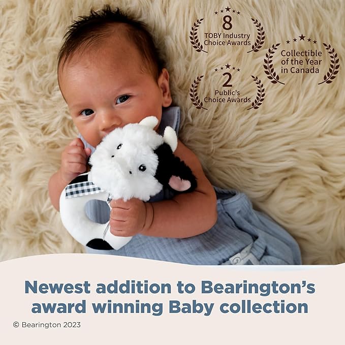 Bearington Collection Lil' Gilly 5.5 in Cow Baby Rattle - Baby - Plush Rattles Gift for Newborn