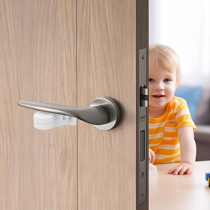 Child Proof Door Lever Lock(6 Pack) - Baby Proofing Door Handle Lock, 3M Adhesive & No DrillingNeed, Minimalist Design, Child Safety Door Handle Locks