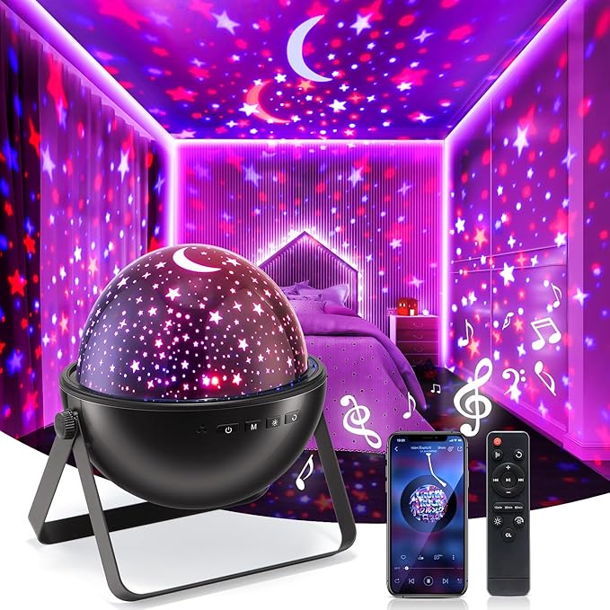 One Fire Star Projector Night Light for Kids Room, Bluetooth Speaker+Remote, 48 Lighting Cool Star Light Projector, Kids Room Decor, Christmas Gifts