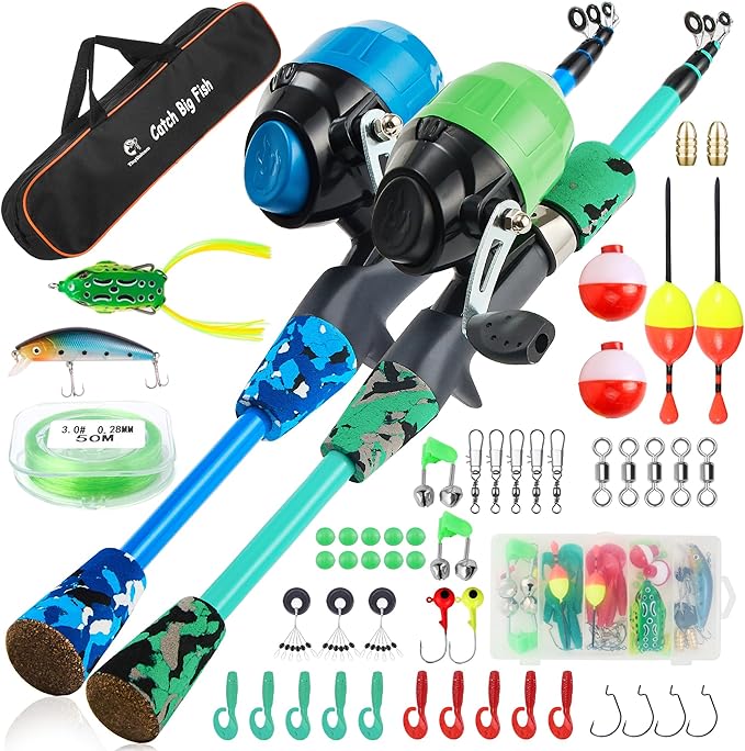 Kids Fishing Pole Kit Set，Portable Telescopic Fishing Rod and Reel Combo Full Kits for Boys, Girls, Beginner, Youth