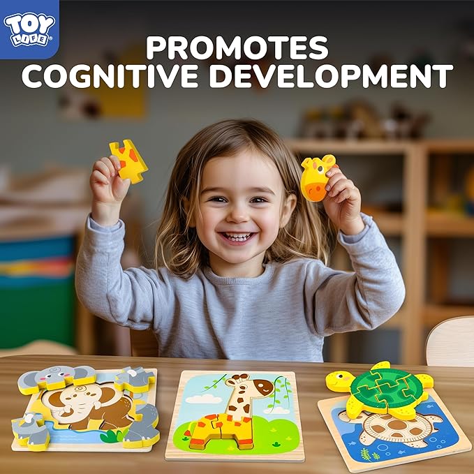TOY Life Wooden Puzzles for Toddlers 1-3, Animals Toddler Puzzles 1-3, Puzzles for Toddlers 2-4, Wood Puzzles Christmas Montessori Toys Gifts for 1 2 Year Old, Baby Puzzles 12-18, Kids Learning Toy