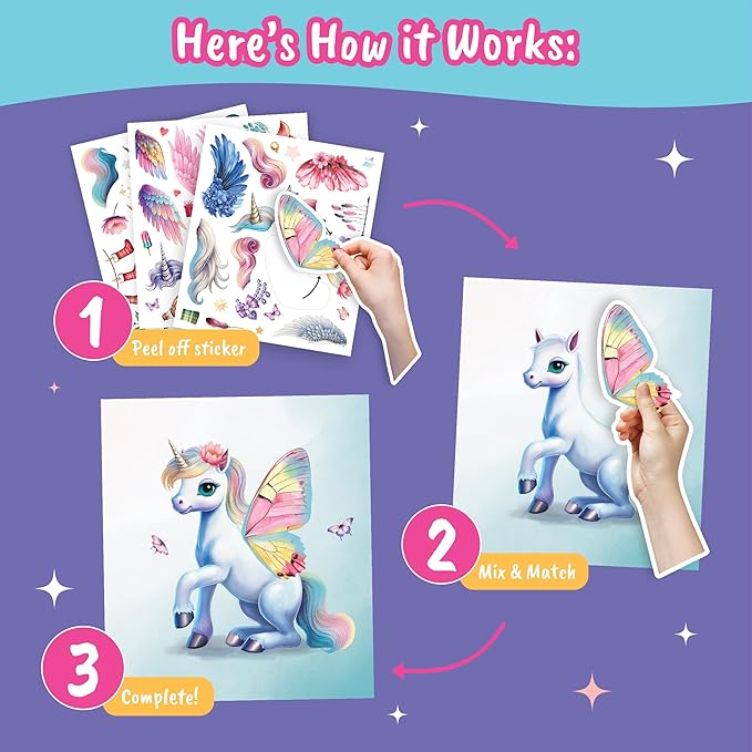 Sticker Dress Up Unicorn - Kids Activity Book Learn Fashion Design for Unicorn with Guides and 250+ Reusable Stickers. Gift for Girls Ages 5,6,7,8