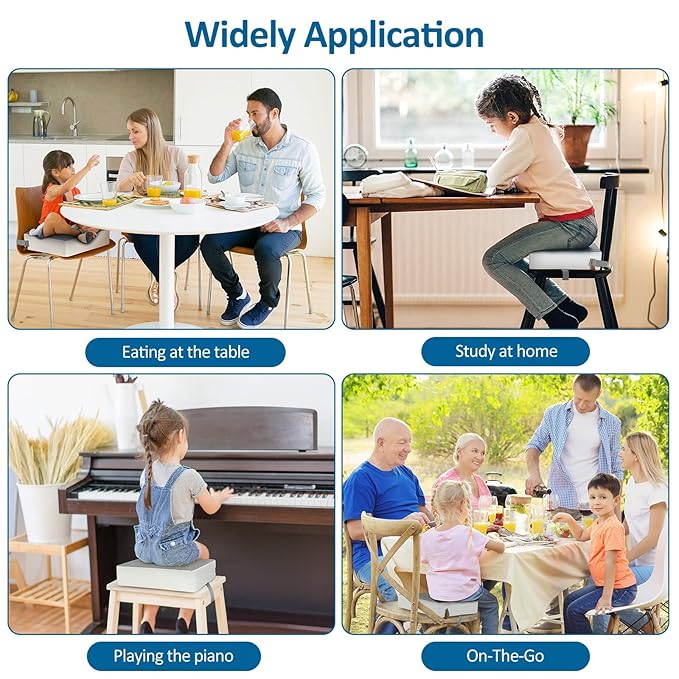 Toddler Booster Seat for Dining Table Chair,Non-Slip Bottom Baby Kid Booster Seat for Dining Table,2 Adjustable Straps,Portable Booster Seat for Table Travel Booster Seat for Toddler(Grey+White)