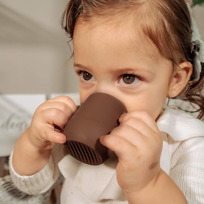 | Teenie Tiny™ Silicone Developmental Baby-Led Weaning Drinking Cups (2 pack) (Warm Taupe and Blue Fusion)