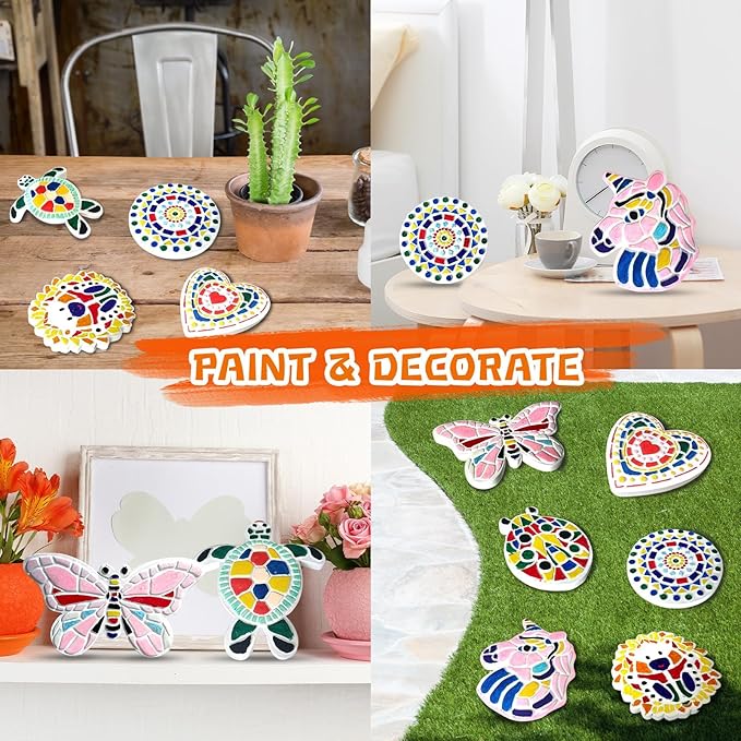 EggSun 8Pcs Stepping Stones Painting Craft Kit for Kids 4 8 6, DIY Garden Stones Outdoor Paint Your Own Ceramic Unicorn Arts and Crafts for Boys Girls Ages 4 7 9 10 12 Birthday Gifts