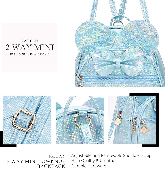 KL928 Girls Bowknot Polka Dot Cute Mini Backpack Small Daypacks Convertible Shoulder Bag Purse for Women