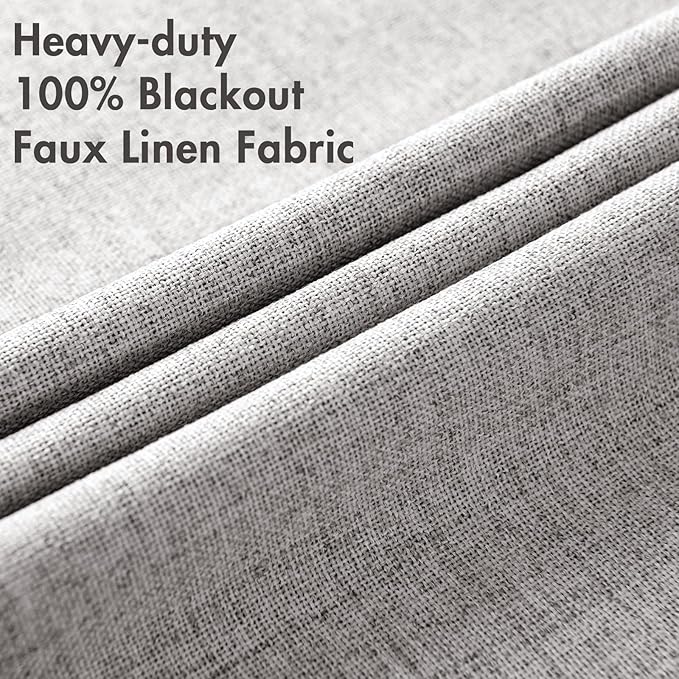 MIULEE Linen Texture 90 Inches Curtains for Bedroom 100% Blackout Thermal Insulated Greyish White Curtains Grommet Room Darkening Drapes for Living Room Nursery 52x90 Inch (2 Panels)