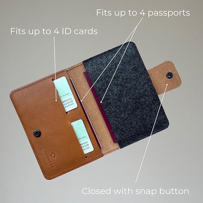 CITYSHEEP Passport Wallet With Airtag Slot - Family Holder for 4 Passports. Tan Color