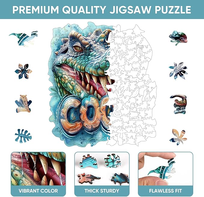 Wooden Puzzles for Adults 500 Pieces, Cool Crocodile Jigsaw Puzzles Animal Unique Shaped Wood Cut Puzzle Gifts for Adults and Kids, Family Puzzle Games