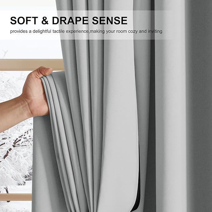 NICETOWN Plylux Blackout Curtains Thermal Insulated Window Treatment Panels Room Darkening Blackout Drapes for Living Room Grommet Bedroom Draperies, 52 x 84 Inch, Silver Grey, 2 Panels