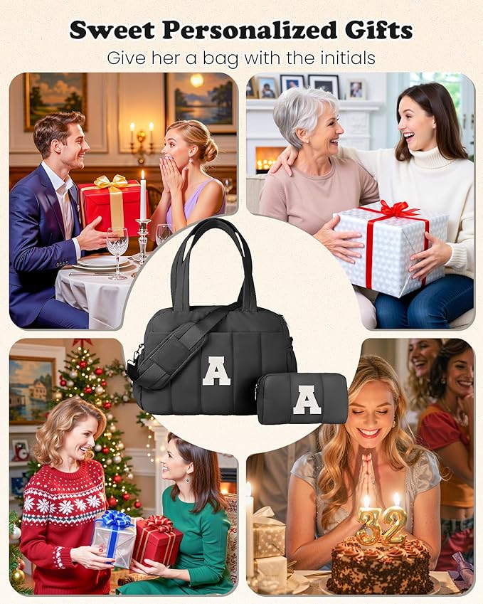 Women Duffle Bag with Initial, Personal Item Travel Bags，Gym Bag with Wet Pocket Gifts for Daughter，Lightweight Travel Bags Personalized Tote with Makeup Pouch