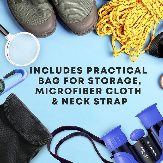 Binoculars for Kids for Toddler - for Little Boys and Girls – Extensive Set Incl. Magnifying Glass & Compass – Powerful Magnification 8X21 – 3 to 12 Year Old Kids