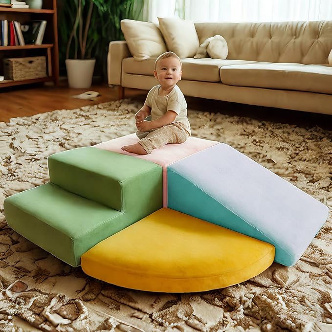 Large Baby Climbing Blocks – 6 Pcs Climbing Toys for Toddlers - Ultra High Density Soft Foam Play Gym Equipment Easy Wash for Indoor Nursery, Classic (Pink, 4-Piece)