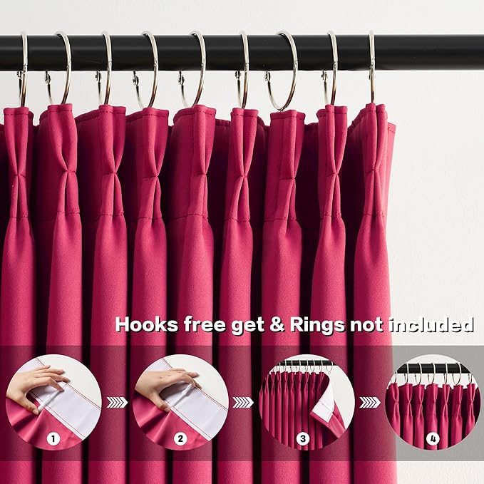 KEQIAOSUOCAI Pinch Pleated Hot Pink Blackout Curtains 72 Inches Long, Sound & Light Reducing Room Darkening Drape for Girl's Bedroom(Hot Pink, 2 Panels, W40 x L72)