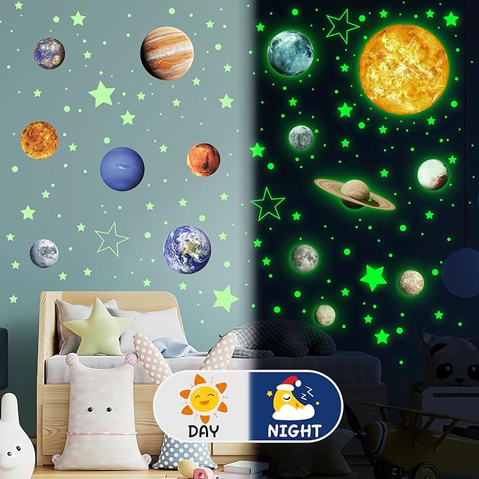 Solar System Wall Decals Glow in The Dark Stars 780 PCS, Glowing Planets Stickers for Ceiling, Nursery Wall Stickers for Bedroom, Kids Room Decorations (Green)
