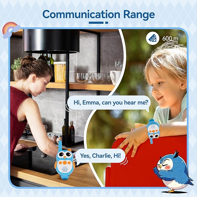 Retevis RT30W Walkie Talkies for Kids Rechargeable, Owl Toys for Kids Birthday Gifts, Toy Walkie Talkie Watch with LED Eyes, for Boys Girls Outdoor Camping Hiking Family Games (1 Pair)