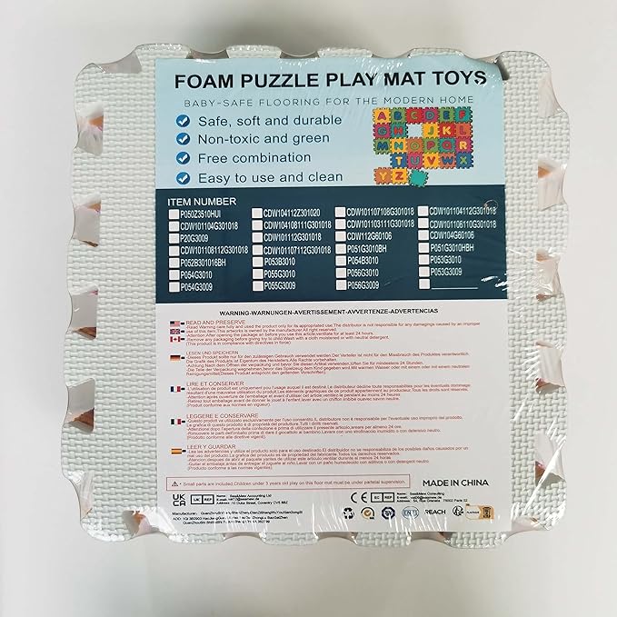 qqpp EVA Rubber 18 Tiles Interlocking Puzzle Foam Floor Mats - Baby Play Mat for Playing | Exercise Mat for Home Workout. White, Green, Gray. QC-AHLb18N
