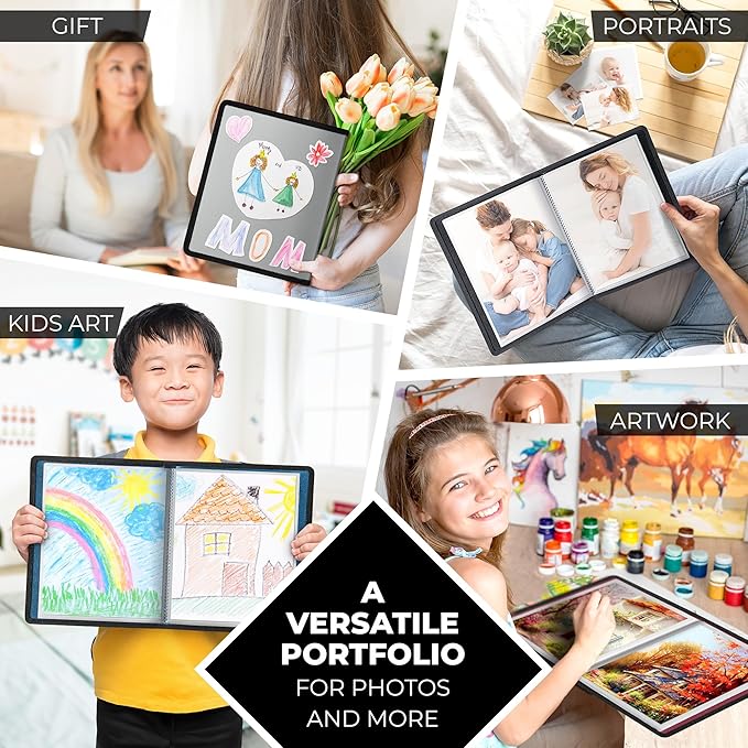 Dunwell Photo Album 8x10 (Blue) with Black Mounting Paper, 8 x 10 Photo & Art Portfolio Presentation Book, 24 Clear Sleeves, Each Shows 48 Pages, Professional Photography Book for Pictures, Artwork