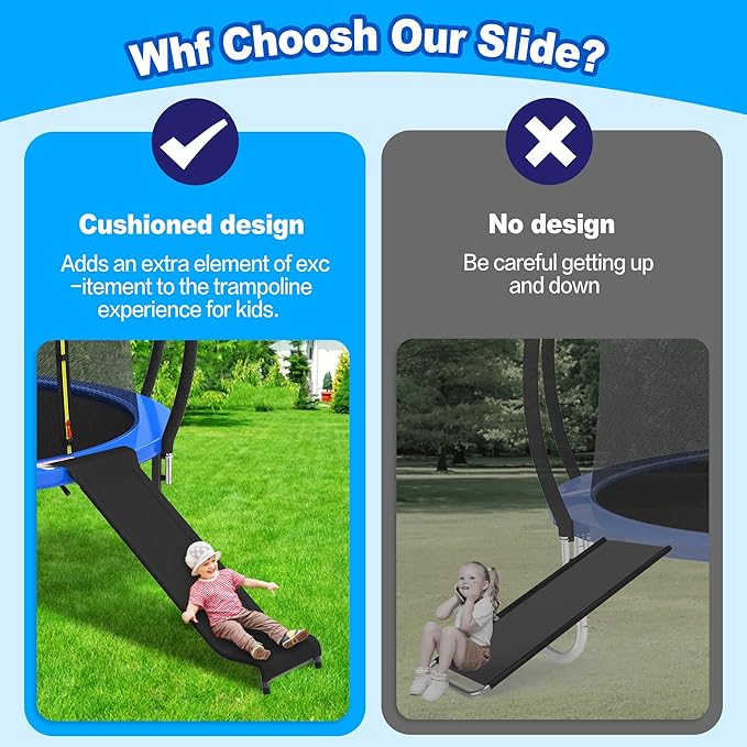 Trampoline Ladder Slide Kit, Trampoline Universal 3 Steps Ladder & Buffer Slide, Universal Trampoline Slide Stairs for 10 12 14 ft and More Frame, Trampoline Accessories Easy to Climb for Kids