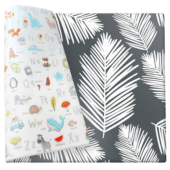 Cushmat Stylish Reversible Foam Play Mat (Large, Alpha - Palm Char) - Soft, Waterproof, Durable Play mat for Infants, Babies, Toddler, Kids & Grownup - 6.5ft x 4.5ft