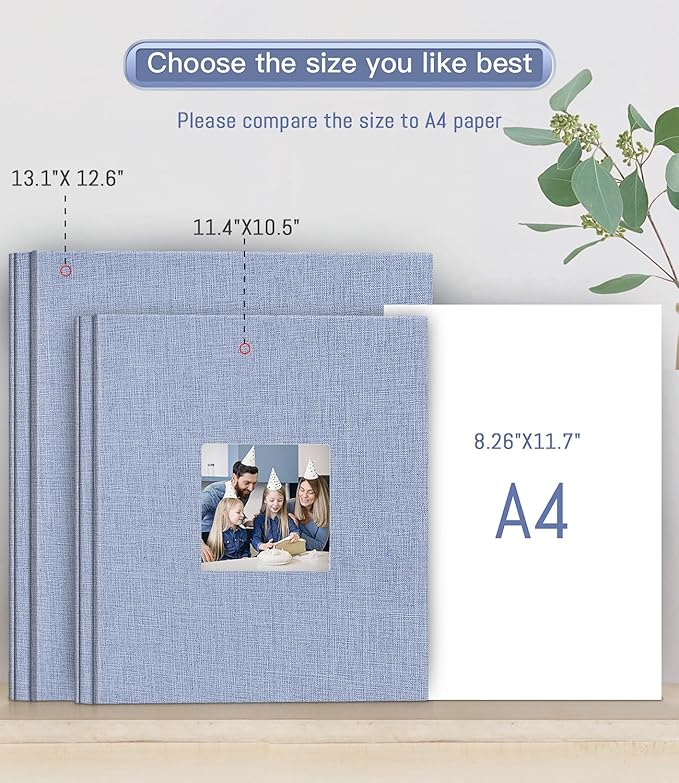 popotop Photo Album Self Adhesive with Picture Display Window,40 Pages DIY Scrapbooking Supplies Kit for 4x6 10x12 Picture,Linen Cover Memory Book for Baby Wedding, with Scraper and Metallic Pen