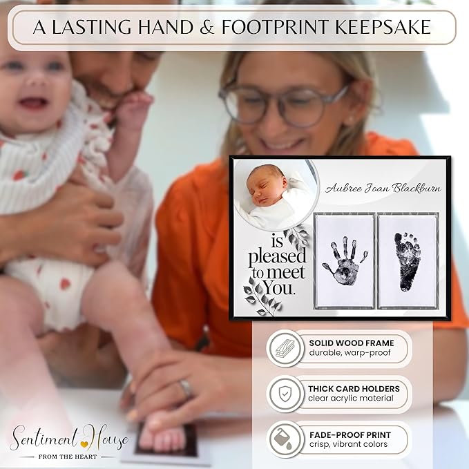 Inkless Hand and Footprint Kit, Baby Keepsake Plaque & Baby Shower Gifts - Ideal as Mom To Be Gift, Nursery Picture Frames, Clean Touch Hand and Footprint Kit (Style 1 - Design 5)