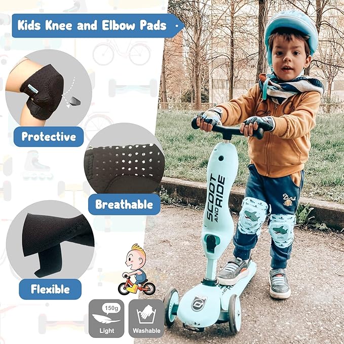Soft-Style Kids Knee and Elbow Pads with Bike Gloves, Flexible Impact-Resistant Gear for Ages 2-11, Designed for Balance Bikes, Roller-Skating, and Skateboarding