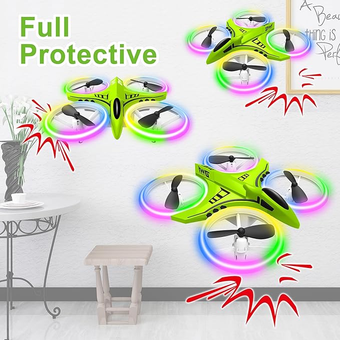 Dwi Dowellin Mini Drone for Kids Crash Proof LED Night Lights One Key Take Off Landing Flips RC Remote Control Small Flying Toys Drones for Beginners Boys and Girls Adults Nano Quadcopter, Green