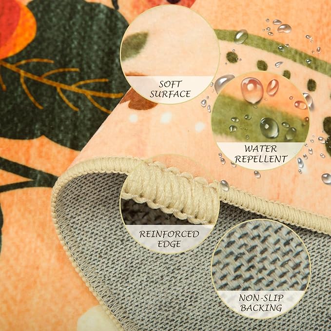 Floral 6ft Area Rug Machine Washable Soft Print Boho Carpet Non Slip Doormat Low Pile Flower Area Rugs for Living Room Bedroom Nursery Kitchen Dining Room Indoor-Yellow/Orange