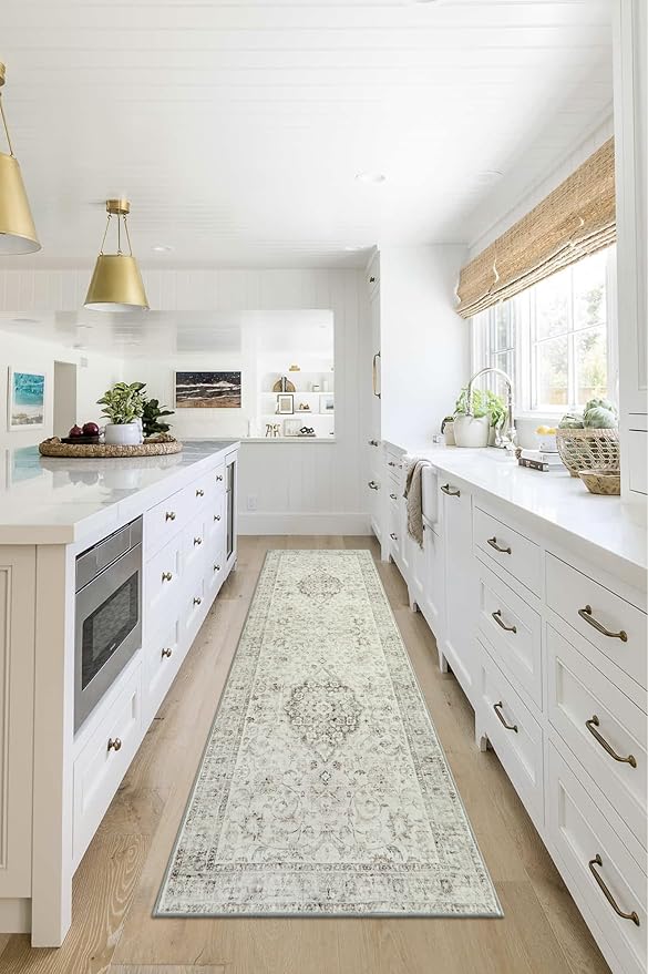 LIVEBOX Washable 2.5x8 Runner Rugs for Entryway Bathroom, Boho Kitchen Floor Mats Long Rug Runners for Hallways Non Slip, Farmhouse Low-Pile Carpet Runners for Laundry Room, Taupe