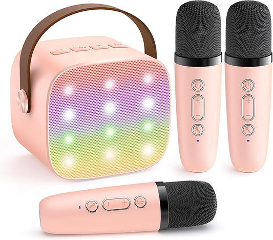 YLL Mini Karaoke Machine for Kids Adults: Portable Loud Speaker with 3 Wireless Microphones -Most Popular Birthday Party Gifts for Girls Boys 3, 4, 5, 6, 7, 8, 9, 10+ Year Old Toys Party (Pink-3 Mics)