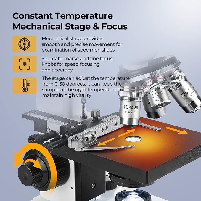 [Constant Temperature] Vabiooth Lab Trinocular Compound Microscope 40X-2500X Magnification with 7" Monitor 5MP E-Eyepiece,Adjustable Thermostat Mechanical Stage for Husbandry,Pet Hospital,Farms